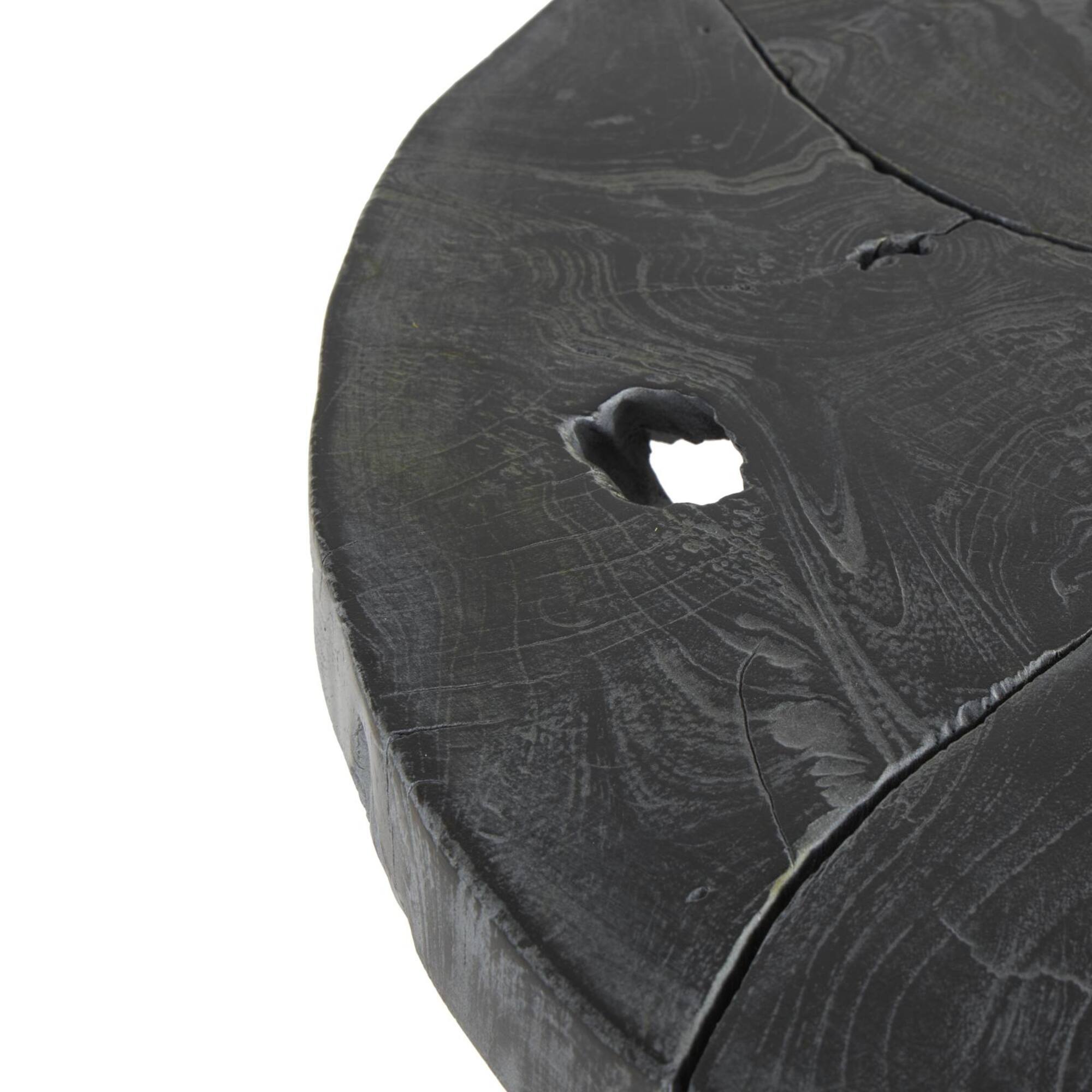 21.5" Black Teak Wood Handmade Live Edge Accent Table with Black Metal Base